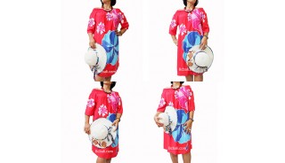 poncho top dress pink handpainting flowers